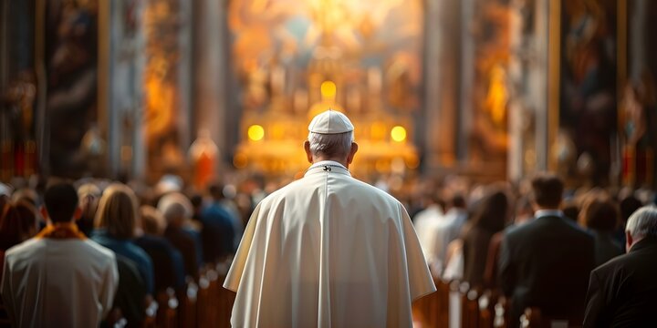 Pope viewed from behind in Christian church. Concept Religious Iconography, Christian Symbolism, Spiritual Representation