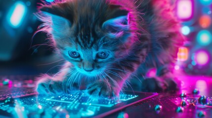 A cat is playing with a computer keyboard