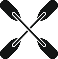Black silhouette of two crossed kayak paddles forming a simple logo