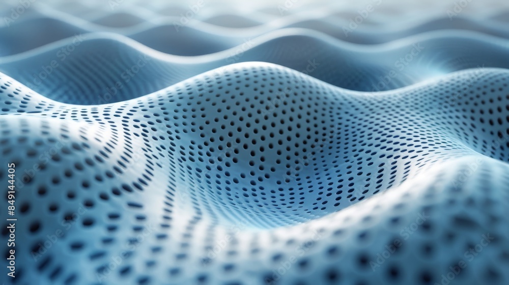 Poster a digitally-rendered abstract image featuring a blue 3d wave pattern with intricate details