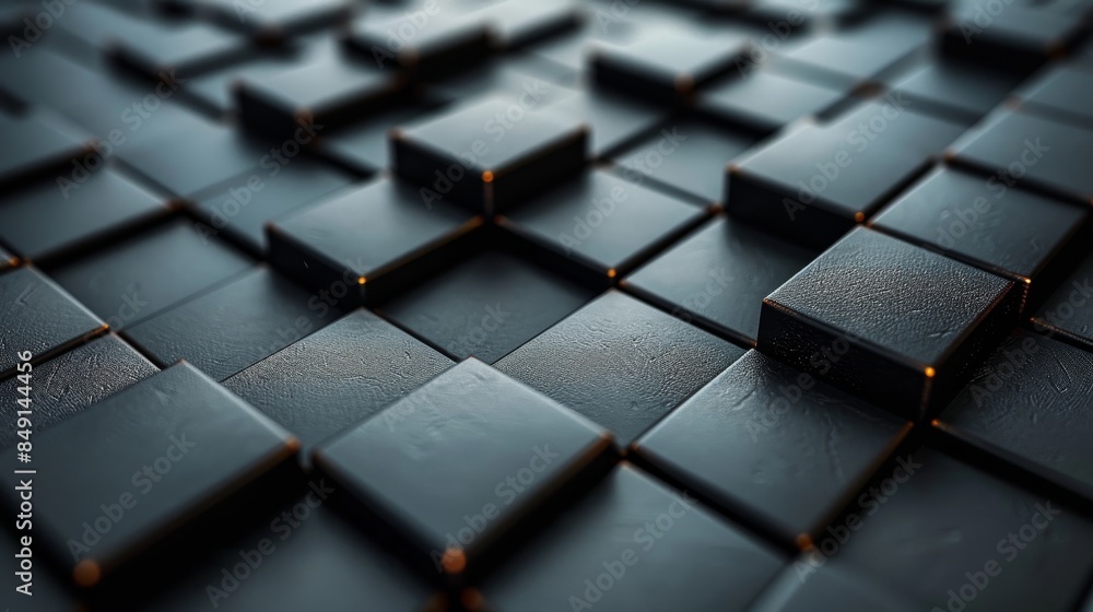 Aufkleber the image captures an abstract pattern of raised black square tiles with selective orange highlights