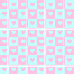 seamless pattern with hearts on pink and blue mosaic 