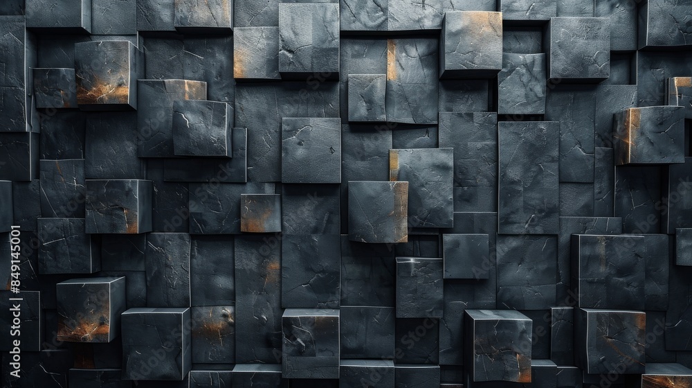 Poster this image features a modern textured wall with a geometric pattern of protruding black cubes in dim