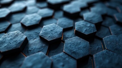 A dark blue textured surface with hexagonal patterns and a focus on the depth and texture