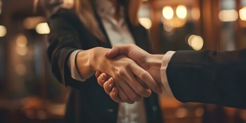 Businesswoman sealing a deal in a highstakes environment. Concept Business negotiation, High pressure deal, Corporate agreement, Intense discussion, Professional collaboration