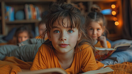 Obraz premium 3D realistic Children Reading Book