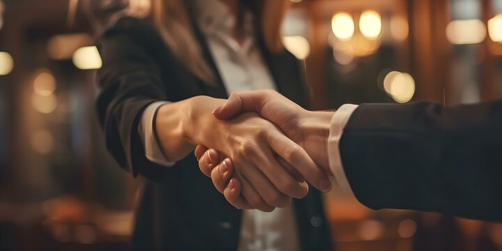 Businesswoman sealing a deal in a highstakes environment. Concept Business negotiation, High pressure deal, Corporate agreement, Intense discussion, Professional collaboration