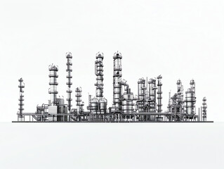 Obraz premium Highresolution image of an oil refinery in a Middle Eastern country, isolated on a white background, emphasizing the rise in oil prices