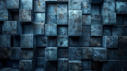 Image depicting the texture of an abstract 3D cubic pattern in shades of blue, showing varied depth