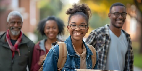 Obraz premium A Black college student moving into a dorm with parents helping with crates. Concept Campus Move-In, College Transition, Parental Support, Moving Day, Dorm Essentials