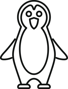 recommend clip art: Black and white line drawing of a happy emperor penguin standing and spreading its wings