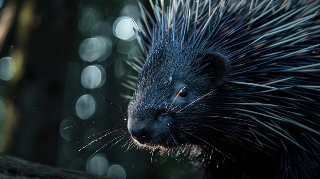 A close-up of a porcupine, showing its sharp quills and beady eyes.