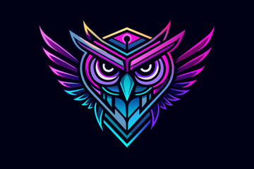 Fototapeta premium Logo Design with Neon Owl Vector.tattoo, vector, symbol, wings, illustration, wing, design, eagle, art, tribal, bird, emblem, vintage, 