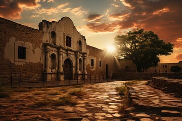 Sunset in Alamo, San Antonio., generative IA