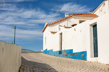Ornate streets of the coastal town of Ericeira, Portugal