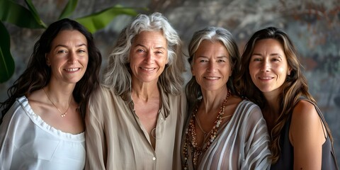 Fototapeta premium Generations of women posing together for a family portrait. Concept Family Portraits, Multigenerational, Women's Empowerment, Family Legacy, Photography Ideas