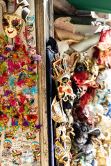 Masquerade masks hanging outside a shop in Venice, Italy