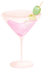 watercolor pink martini cocktail