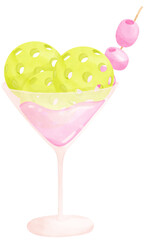Retro pickleball martini cocktail watercolor