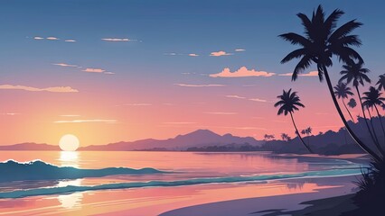 Simple beach view with dusk background, Ai generated