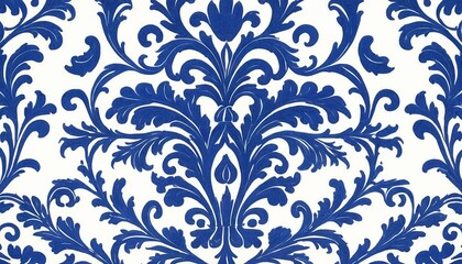 Seamless Indigo Damask Pattern: A Mediterranean Majolica Masterpiece