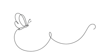 Butterfly art in continuous line horizontal banner vector illustration © zaie
