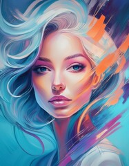 Painted portrait of a beautiful woman 