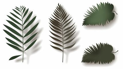Realistic transparent shadow from a leaf of a palm tree on the white background. Tropical leaves shadow. Mockup with palm leaves shadow.