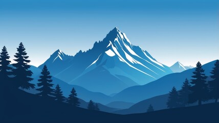 Simple background with a mountain theme with a blue background, Ai generated