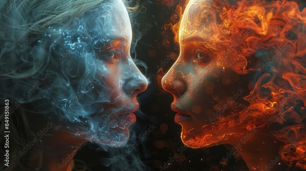 Poster this image features a smokey texture transitioning from blue to orange, simulating a cool to warm sp