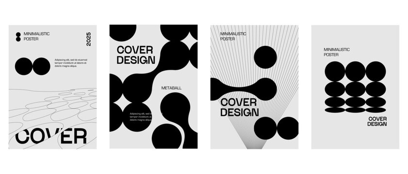 Posters with silhouette minimalistic basic figures, extraordinary graphic assets of geometrical shapes swiss style. Modern minimal monochrome print brutalist.
