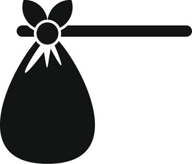 Black tied bag hanging on stick icon in simple style isolated on white background