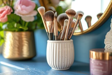 Elegant Vanity Brush Holder in Cream