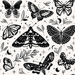 Materiał do szycia Mystic butterfly seamless pattern vector illustration. Magic moths