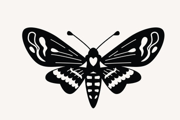 Butterfly vector illustration. Black and white, monochrome moth