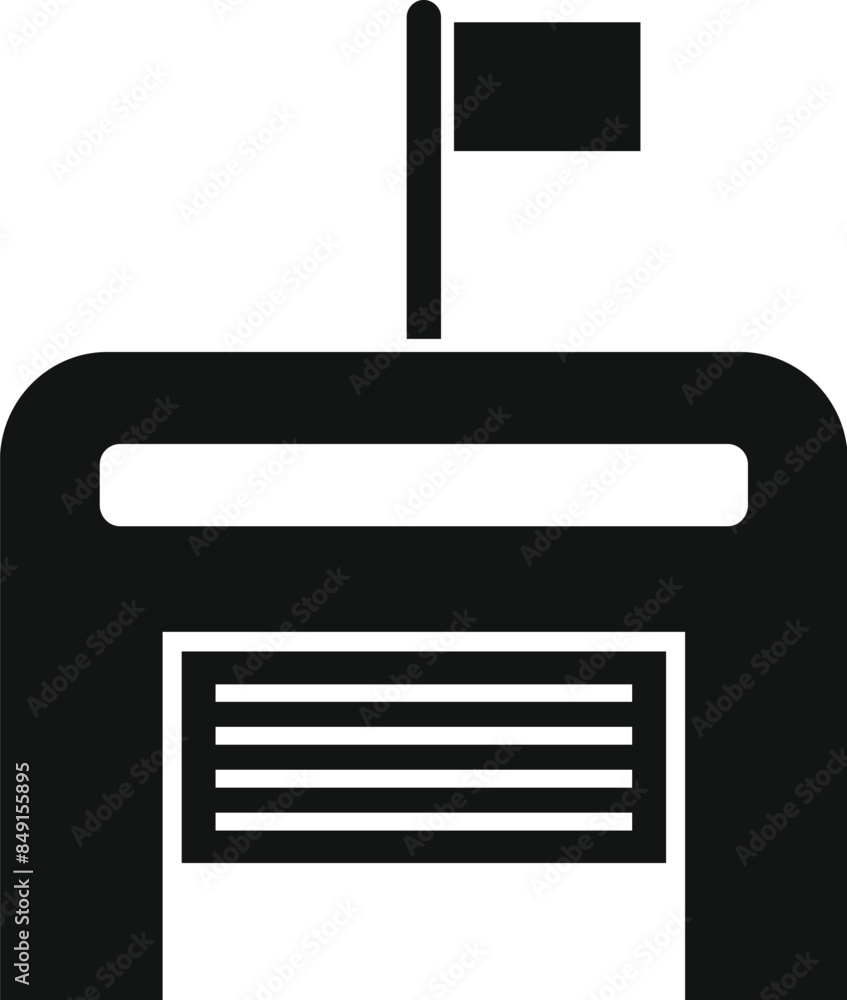 Poster big garage building with flag waving icon in simple style isolated on white background