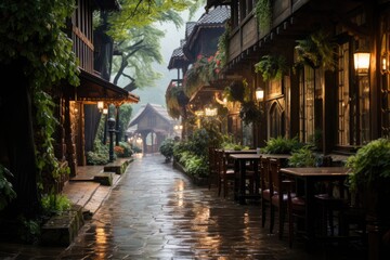 Covered Street, Gramado European charm, charming shops and restaurants., generative IA