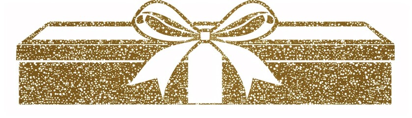 Elegant and glittery gold gift box with a beautiful ribbon bow, on a clean white background