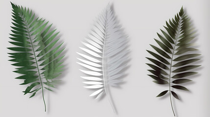 Realistic transparent shadow from a leaf of a palm tree on the white background. Tropical leaves shadow. Mockup with palm leaves shadow.