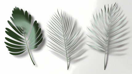 Fototapeta premium Realistic transparent shadow from a leaf of a palm tree on the white background. Tropical leaves shadow. Mockup with palm leaves shadow.