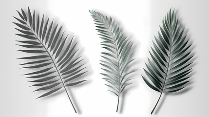Fototapeta premium Realistic transparent shadow from a leaf of a palm tree on the white background. Tropical leaves shadow. Mockup with palm leaves shadow.
