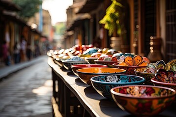 Las B&oacute;vedas market in Cartagena colors and handicrafts., generative IA