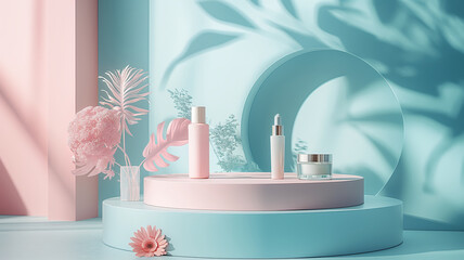 Pastel Colored Beauty Products Display