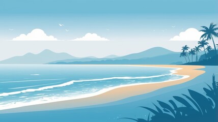 Simple beach theme background with light blue background, Ai generated