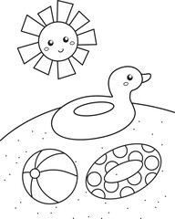 Swimming Object Ornament Beach Ball Summer Sun Cartoon Coloring Activity for Kids and Adult