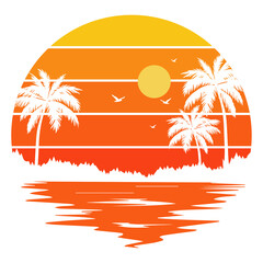 Striped sunsets retro background  Abstract sunrise with forest landscape. design element
