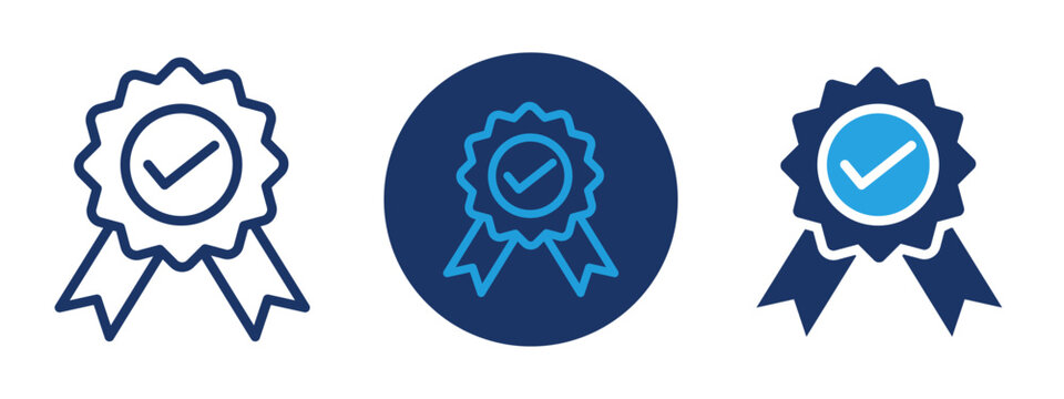 Quality icon in editable formats, approval check vector icons sheet, editable certified medal icon 