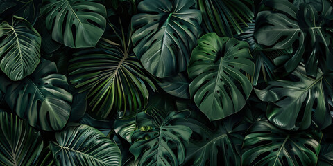 Fototapeta premium Dense Green Tropical Leaves Pattern Background