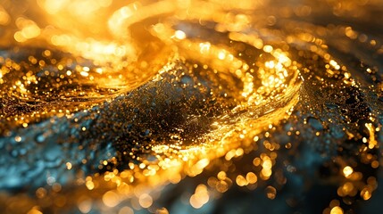 Shimmering golden liquid with bubbles, perfect for celebrations or special occasions.