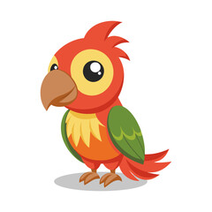 Cute baby parrot isolated on white background. Cute cartoon macaw bird. Illustration, print for children